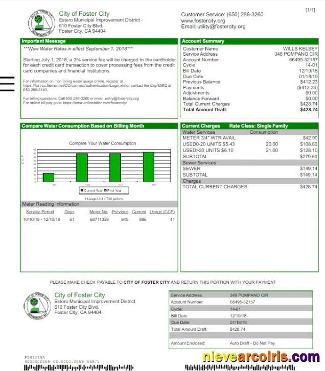 USA CITY OF FOSTER CITY utility bill